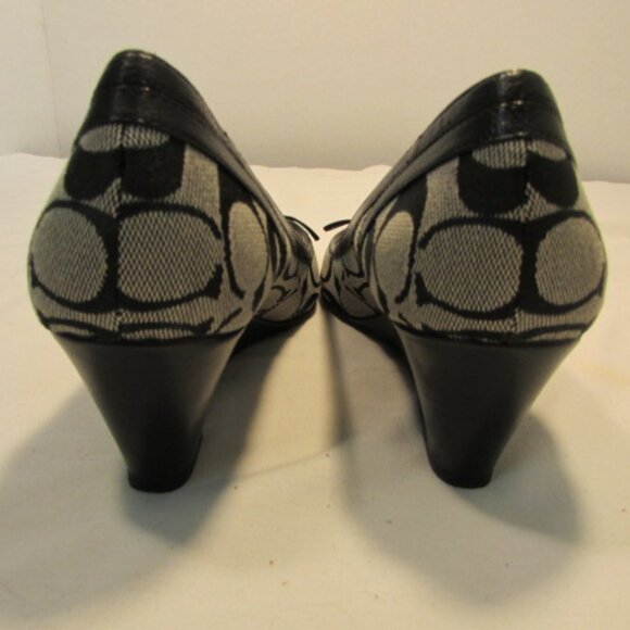 Coach Gavin Black & Grey Signature Canvas Open Toed Wedge Heel - Picture 8 of 13